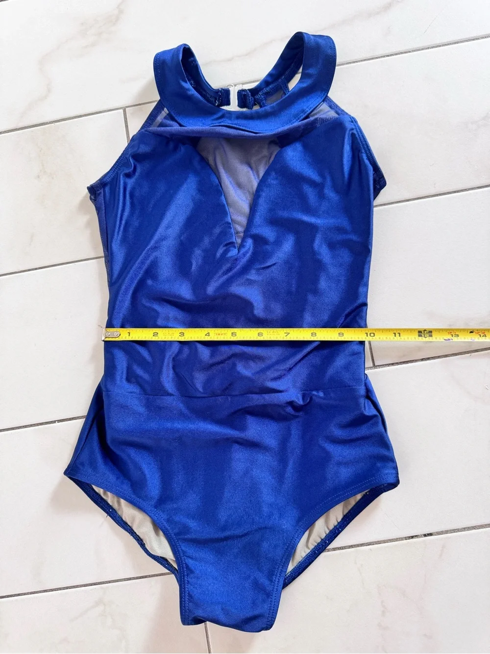 Navy Mesh Accent High Neck Dance Leotard (Girls Size 12)